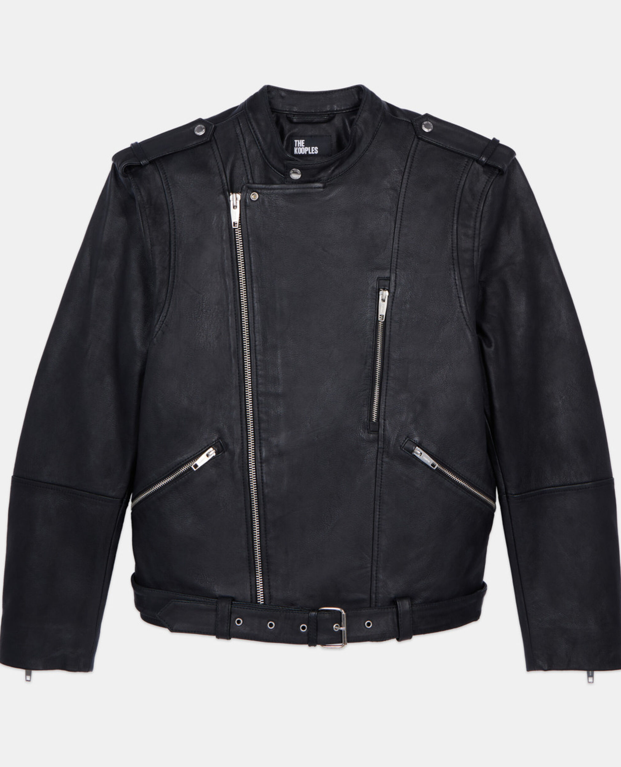 Blouson biker en cuir noir, BLACK, hi-res image number null