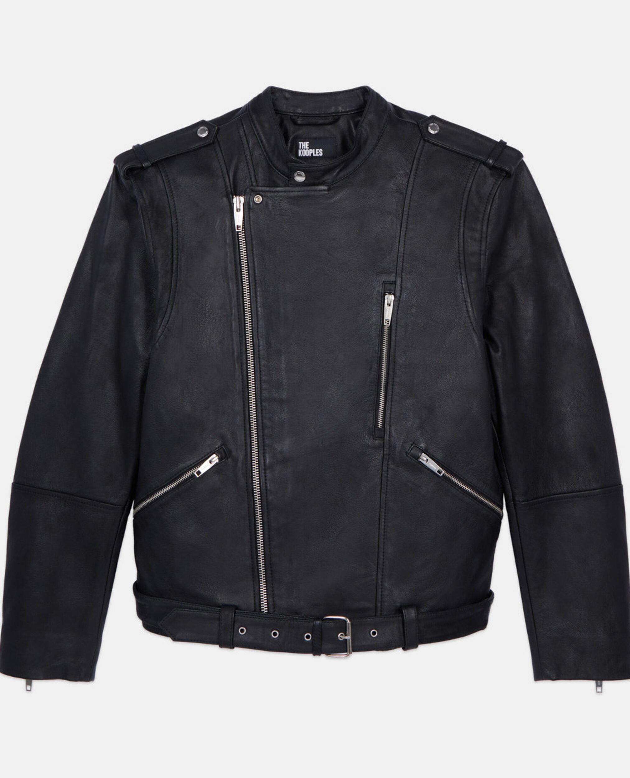 Blouson biker en cuir noir, BLACK, hi-res image number null