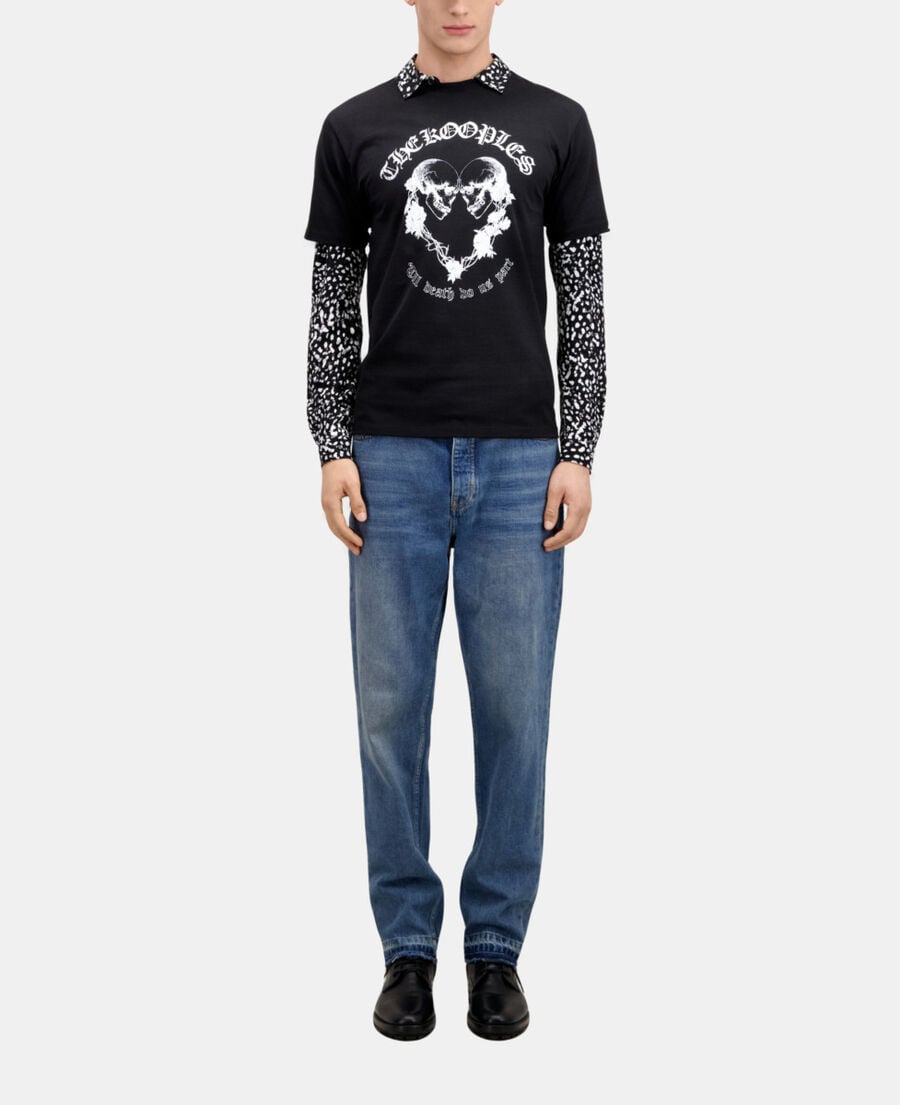 The Kooples MEN BLACK black t-shirt with skull heart serigraphy