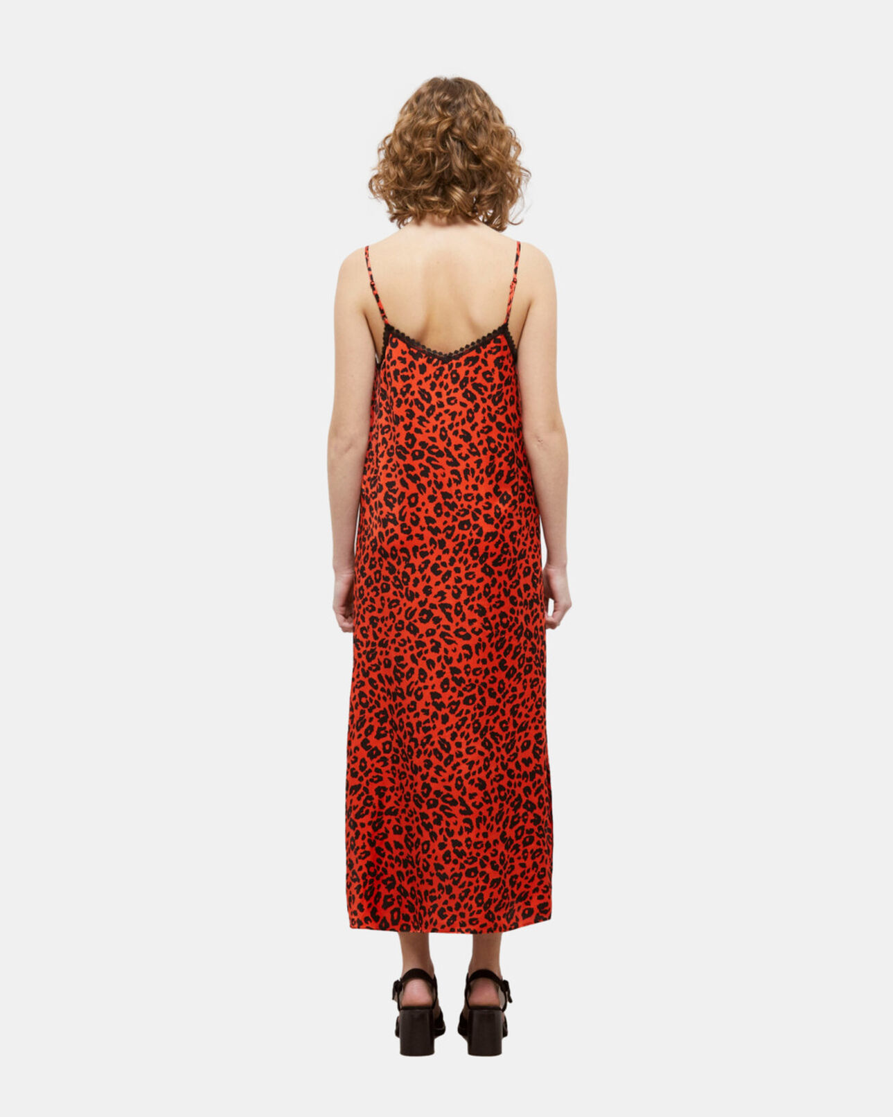The Kooples WOMEN ORANGE - BLACK long leopard print babydoll dress