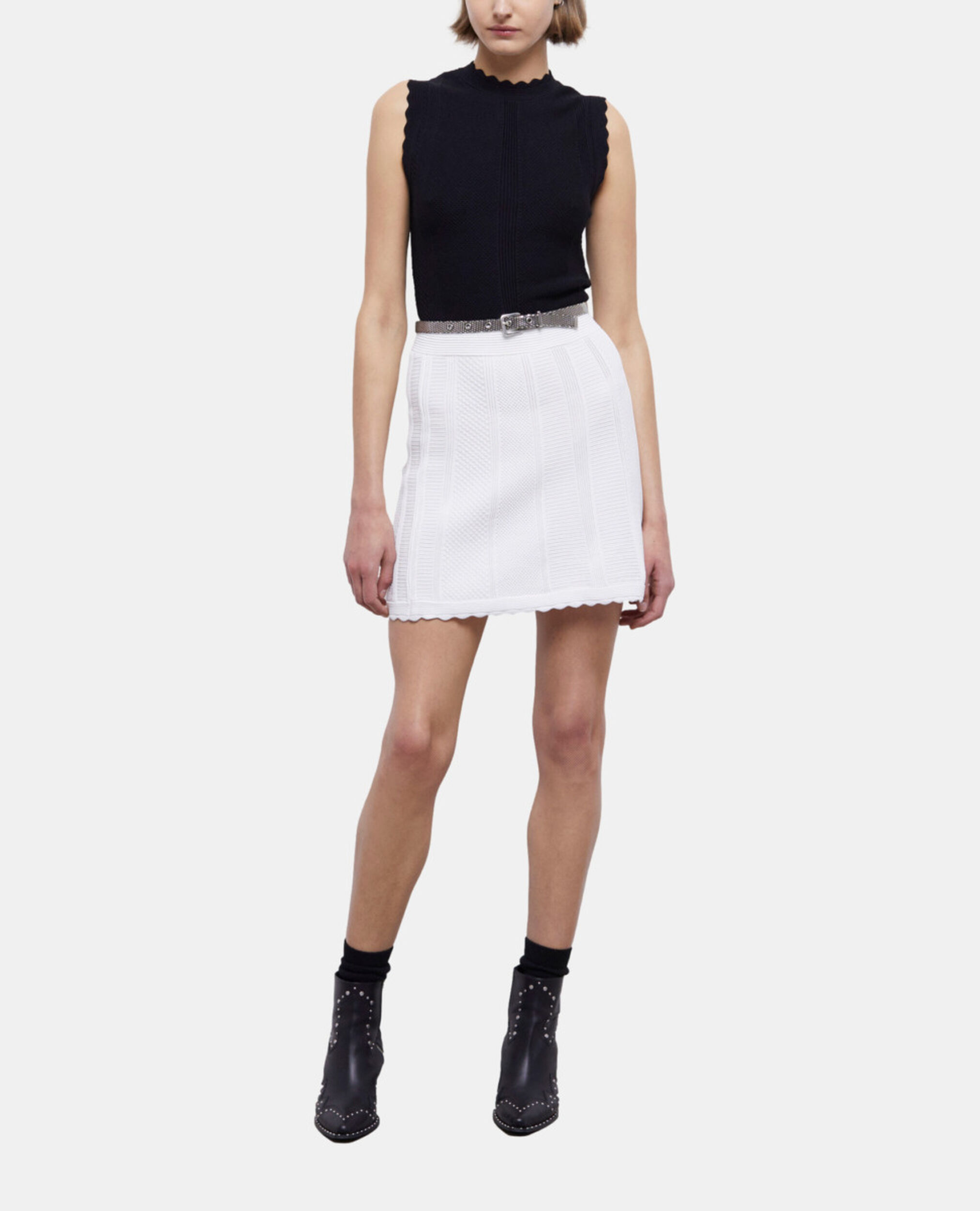 Short white knit skirt, WHITE, hi-res image number null