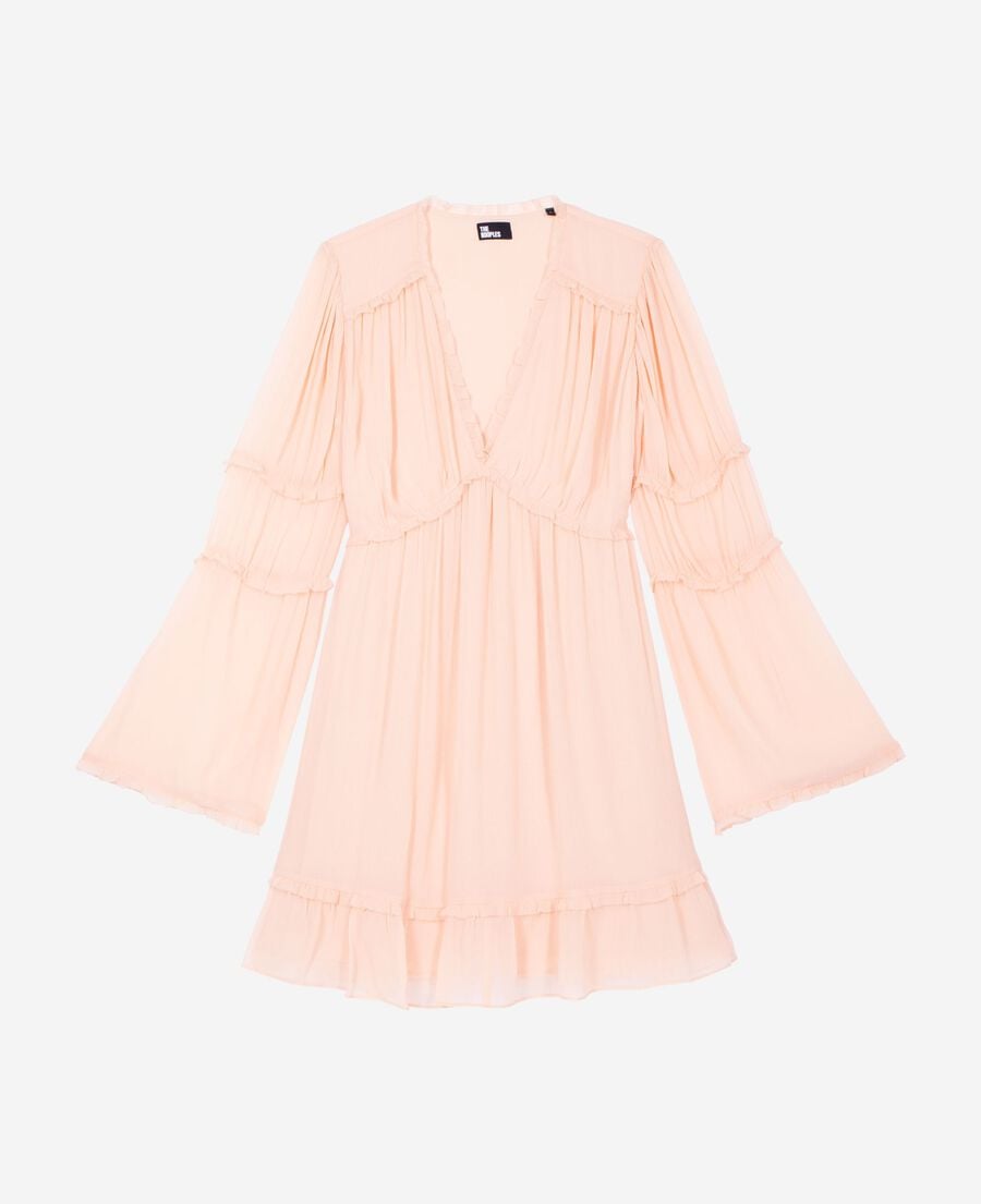 The Kooples FEMME NUDE POUDRE robe courte volant&eacute;e p&ecirc;che