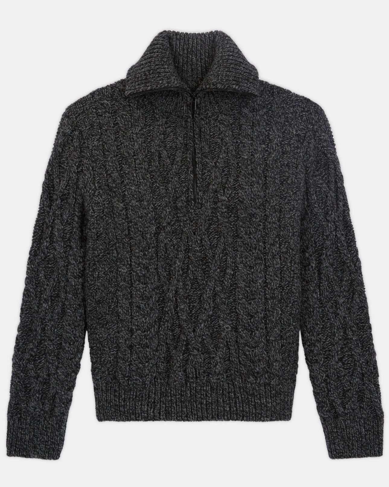 The Kooples HERREN BLACK DARK GREY grauer wollpullover mit reißverschlusskragen