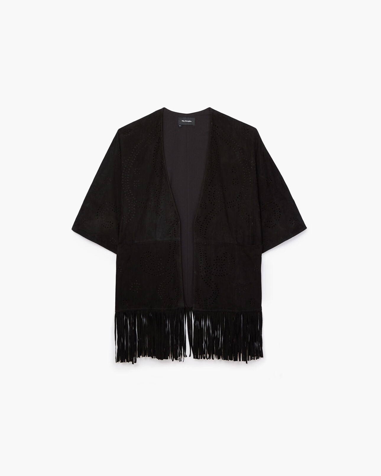 The Kooples FEMME BLACK poncho en daim à franges et détails ajourés