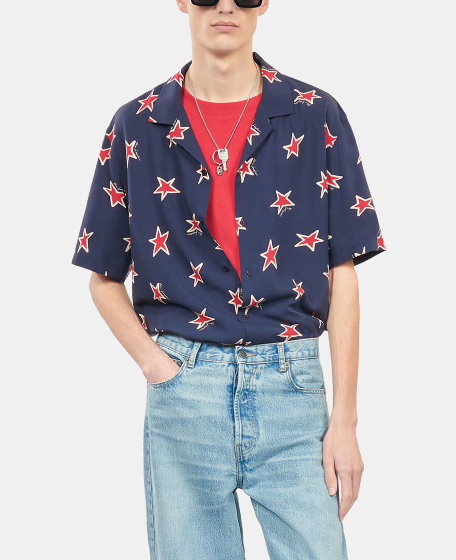 The Kooples H NAVY-RED short-sleeved star printed shirt