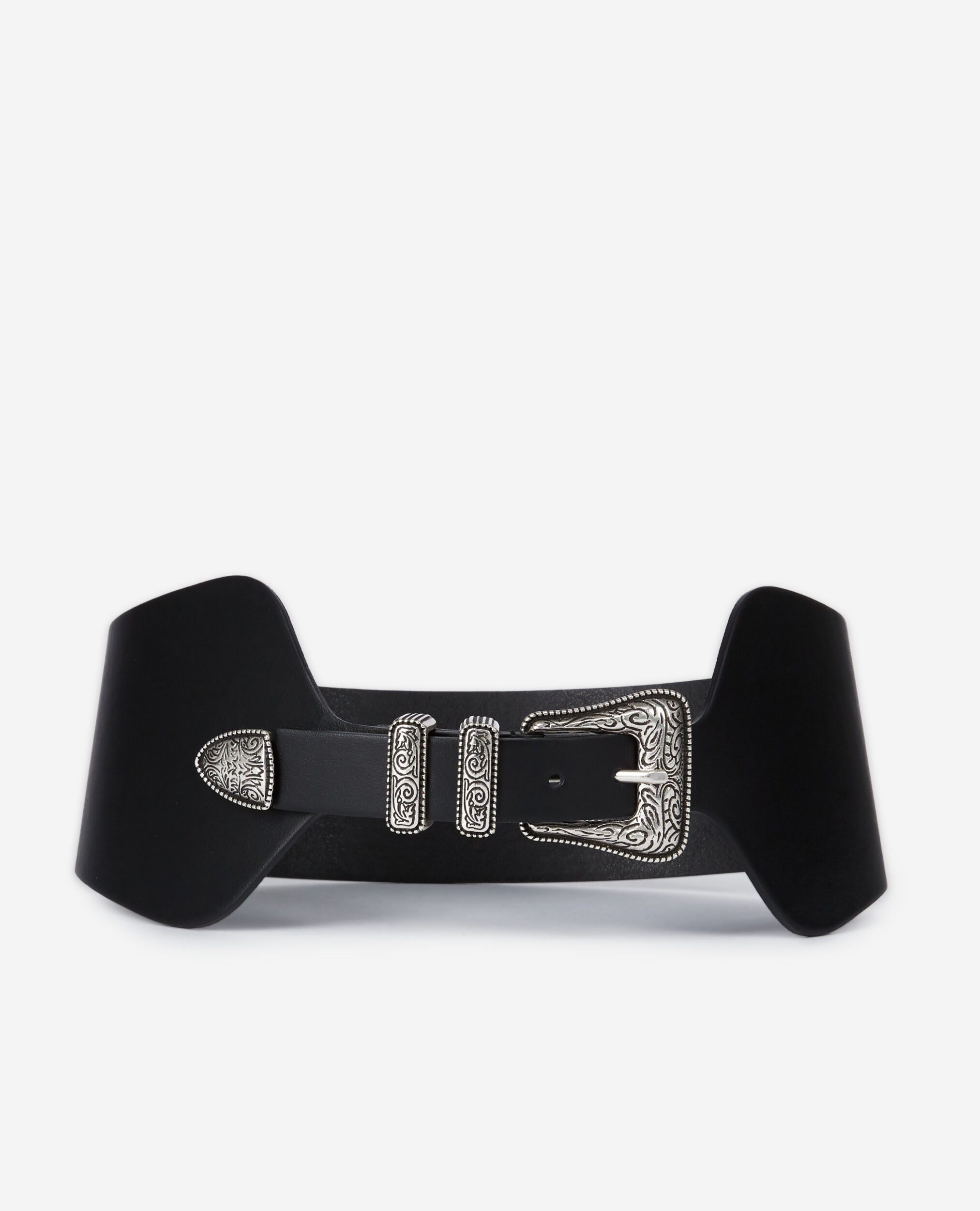 Wide black leather belt, BLACK, hi-res image number null