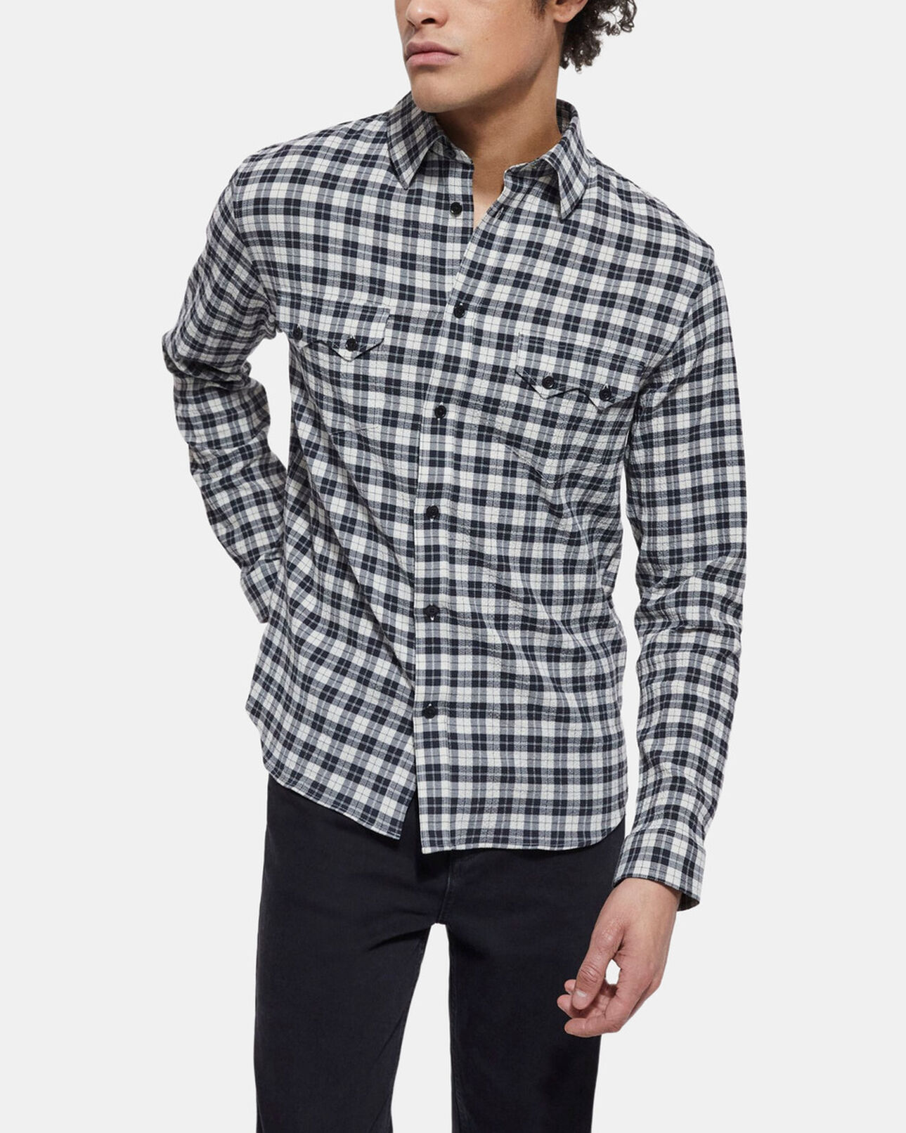 The Kooples MEN LIGHT GREY check shirt with classic collar