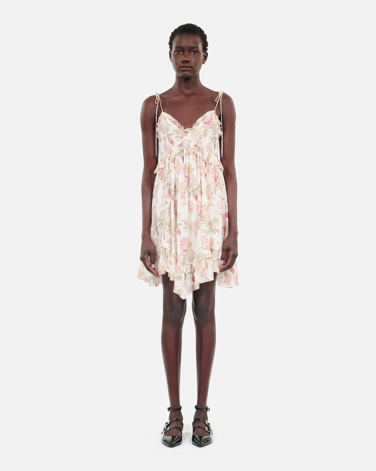 The Kooples WOMEN BEIGE / RED short floral printed silk dress