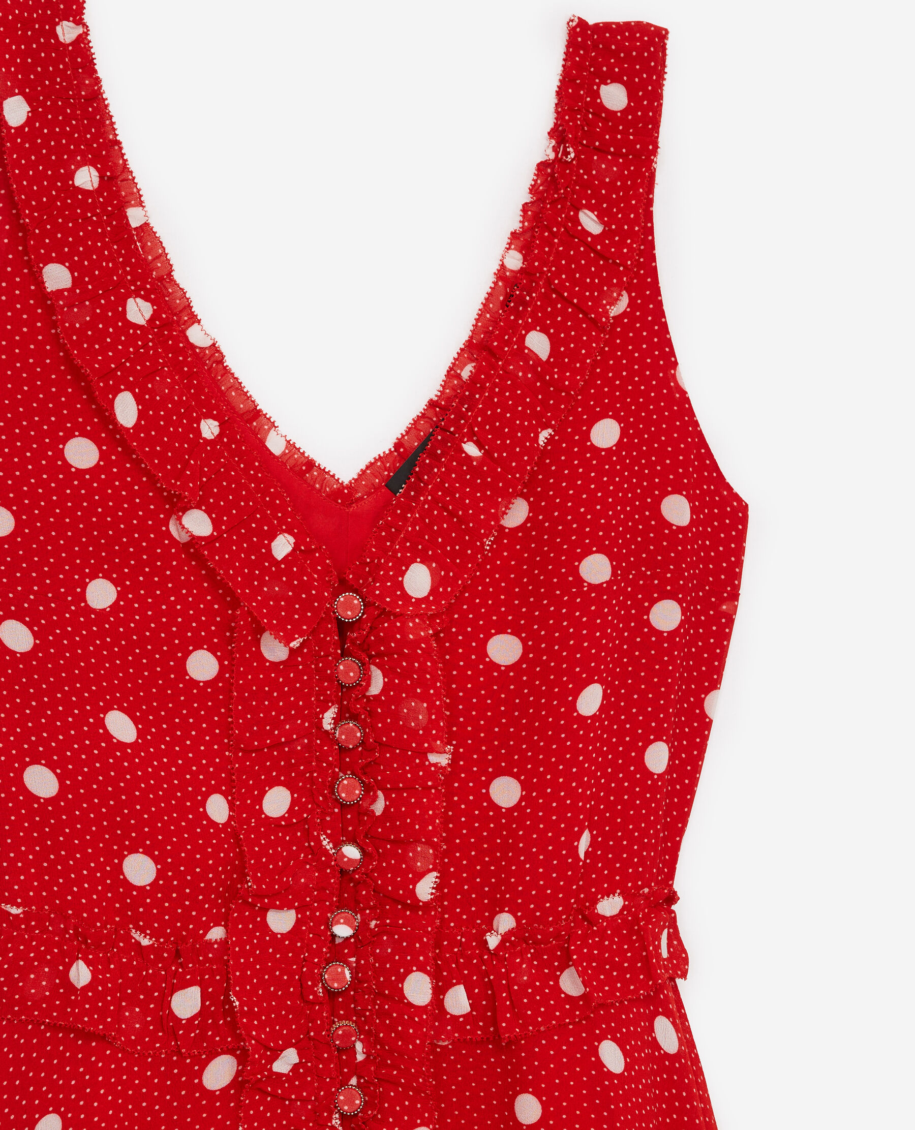 Sleeveless long red dress with polka dots The Kooples US