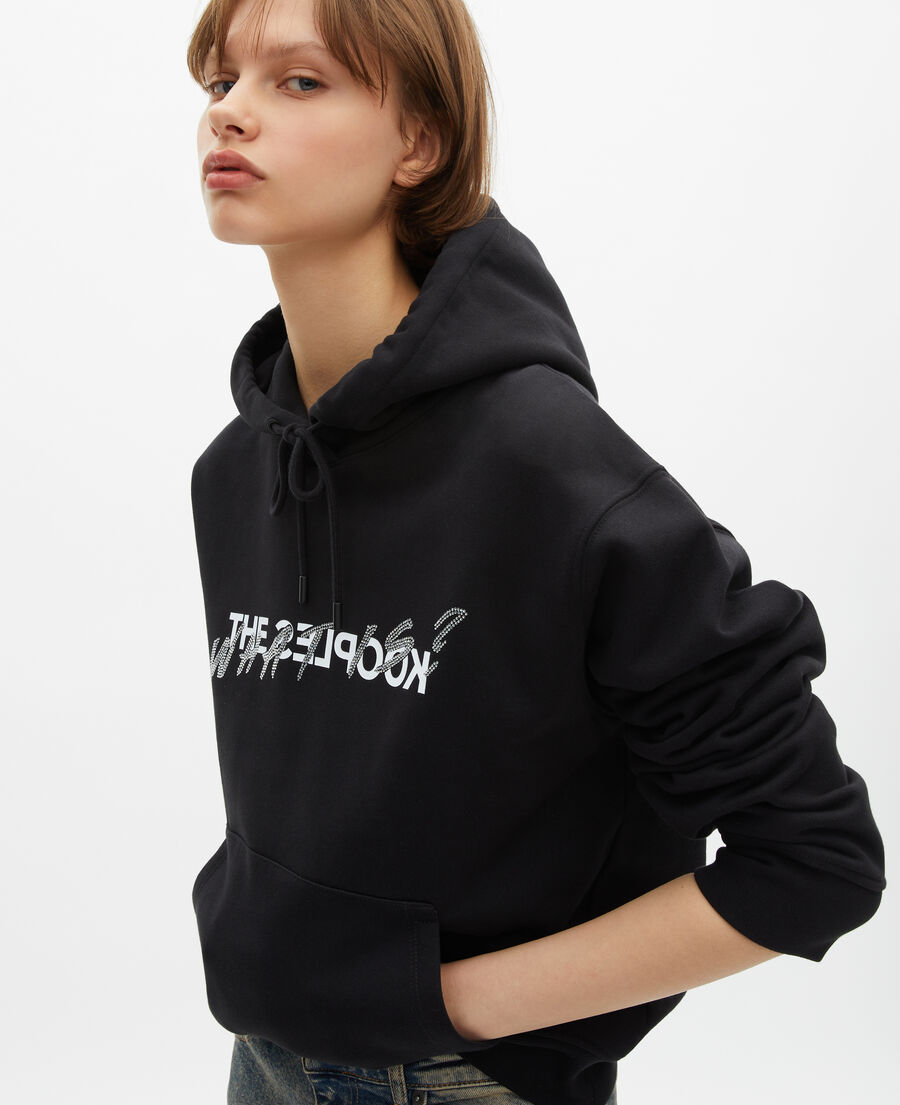 The Kooples DAMEN BLACK what is kapuzen-sweatshirt mit strasssteinen schwarz