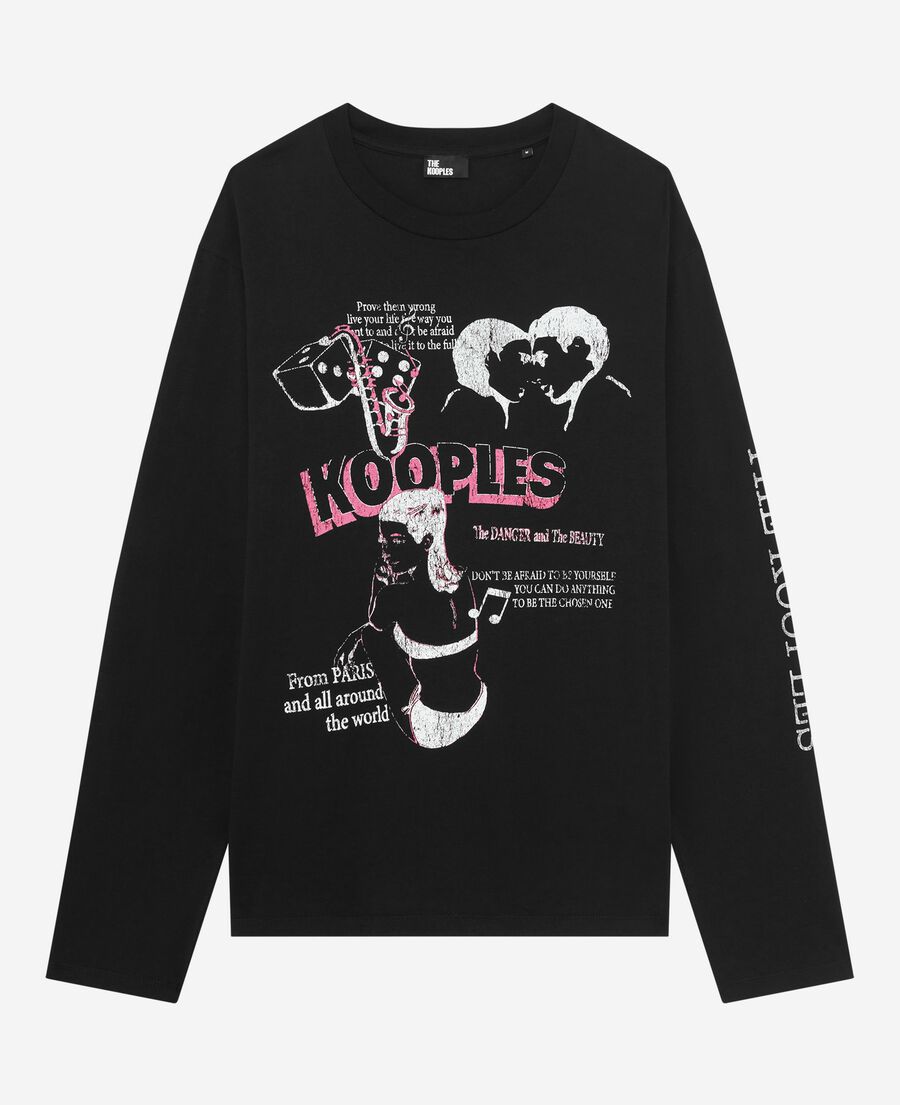 The Kooples H BLACK WASHED long-sleeved t-shirt with black screen printing