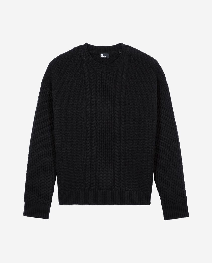 The Kooples HOMME BLACK pull torsad&eacute; en laine noir
