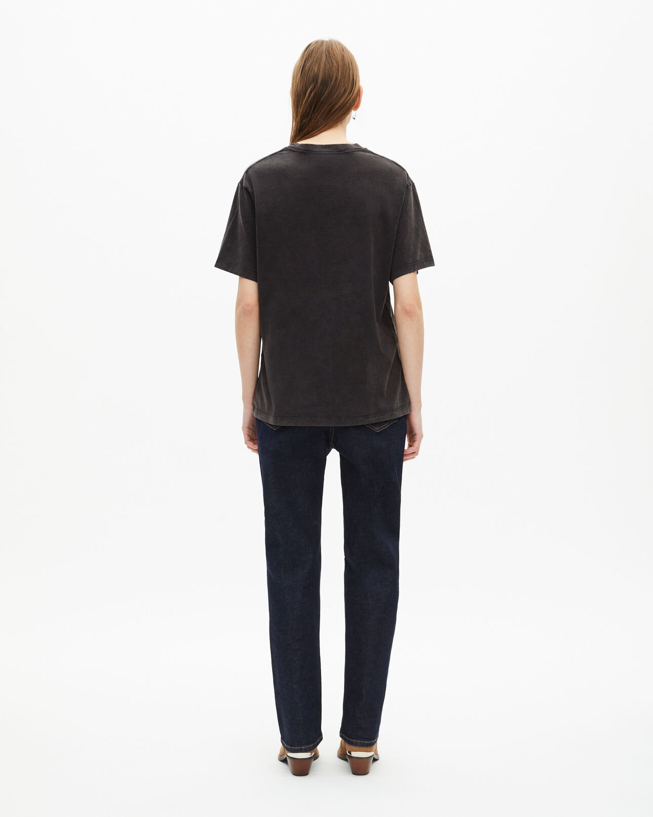 The Kooples WOMEN BLACK WASHED t-shirt with faded black screen print