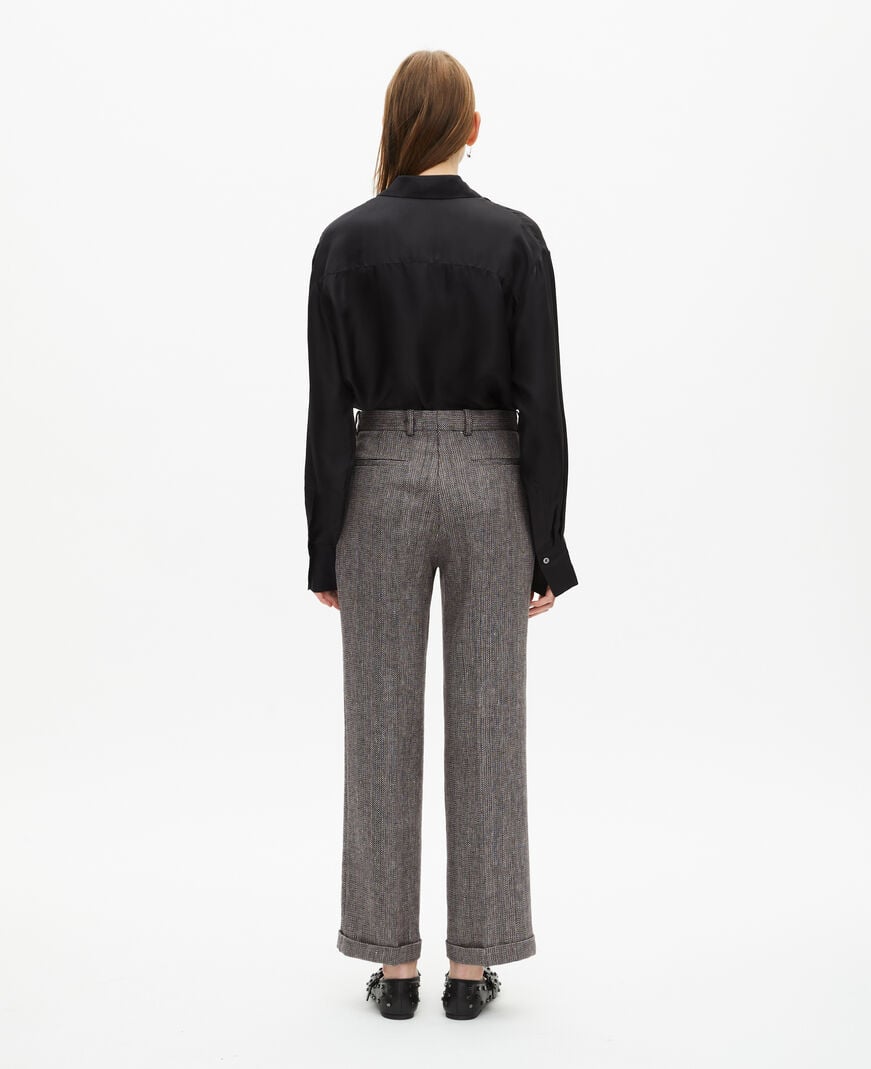 The Kooples WOMEN GREY grey wool and linen straight-leg tailored pants
