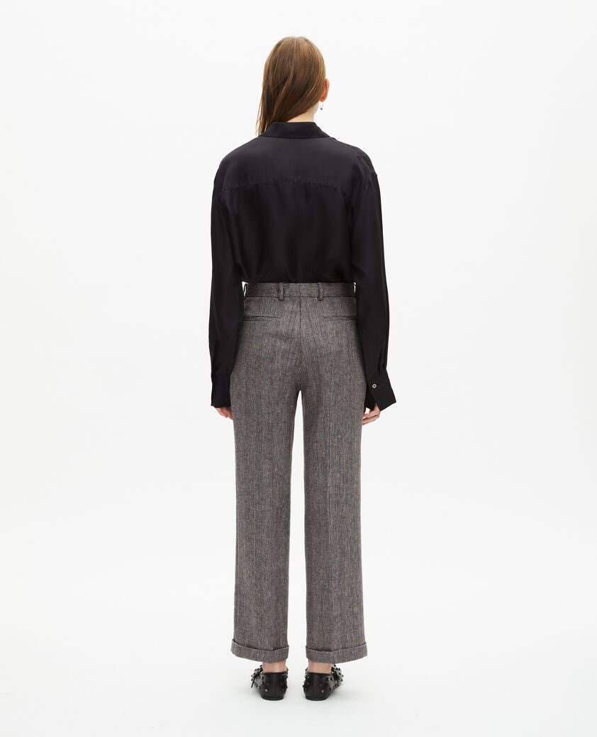 The Kooples WOMEN GREY grey wool and linen straight-leg tailored pants