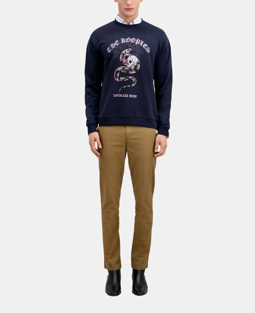 The Kooples HOMME WASHED NAVY sweatshirt avec sérigraphie bleu marine