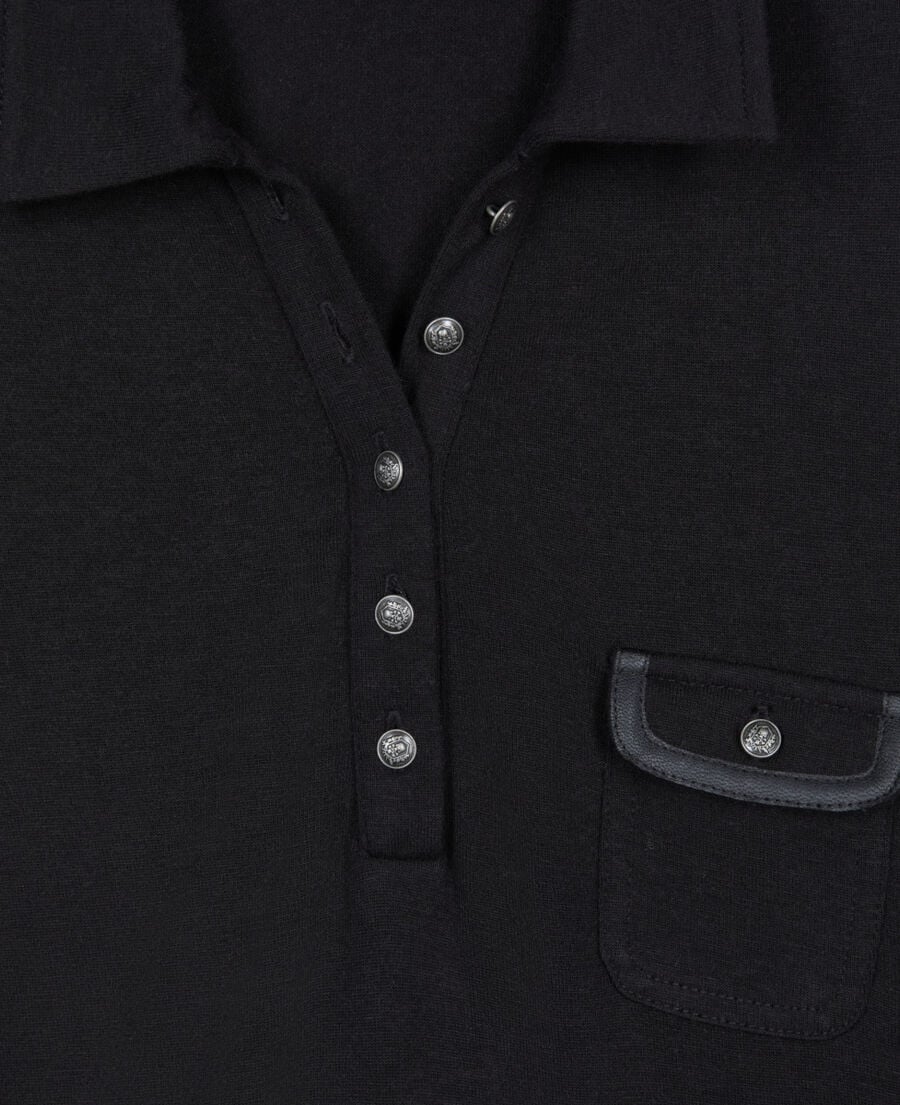 The Kooples DAMEN BLACK lang&auml;rmeliges, schwarzes poloshirt
