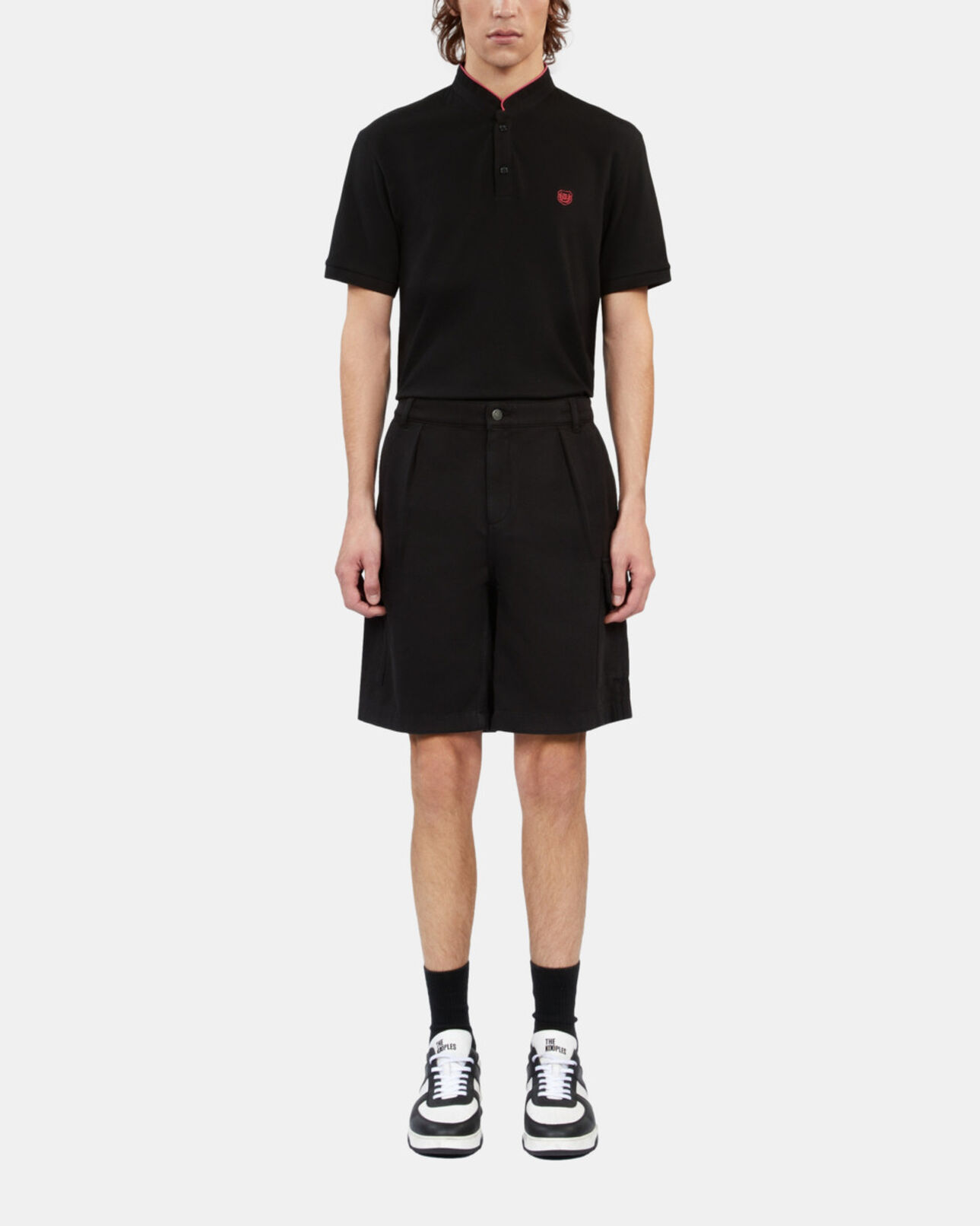 The Kooples MEN BLACK black cotton and linen cargo shorts