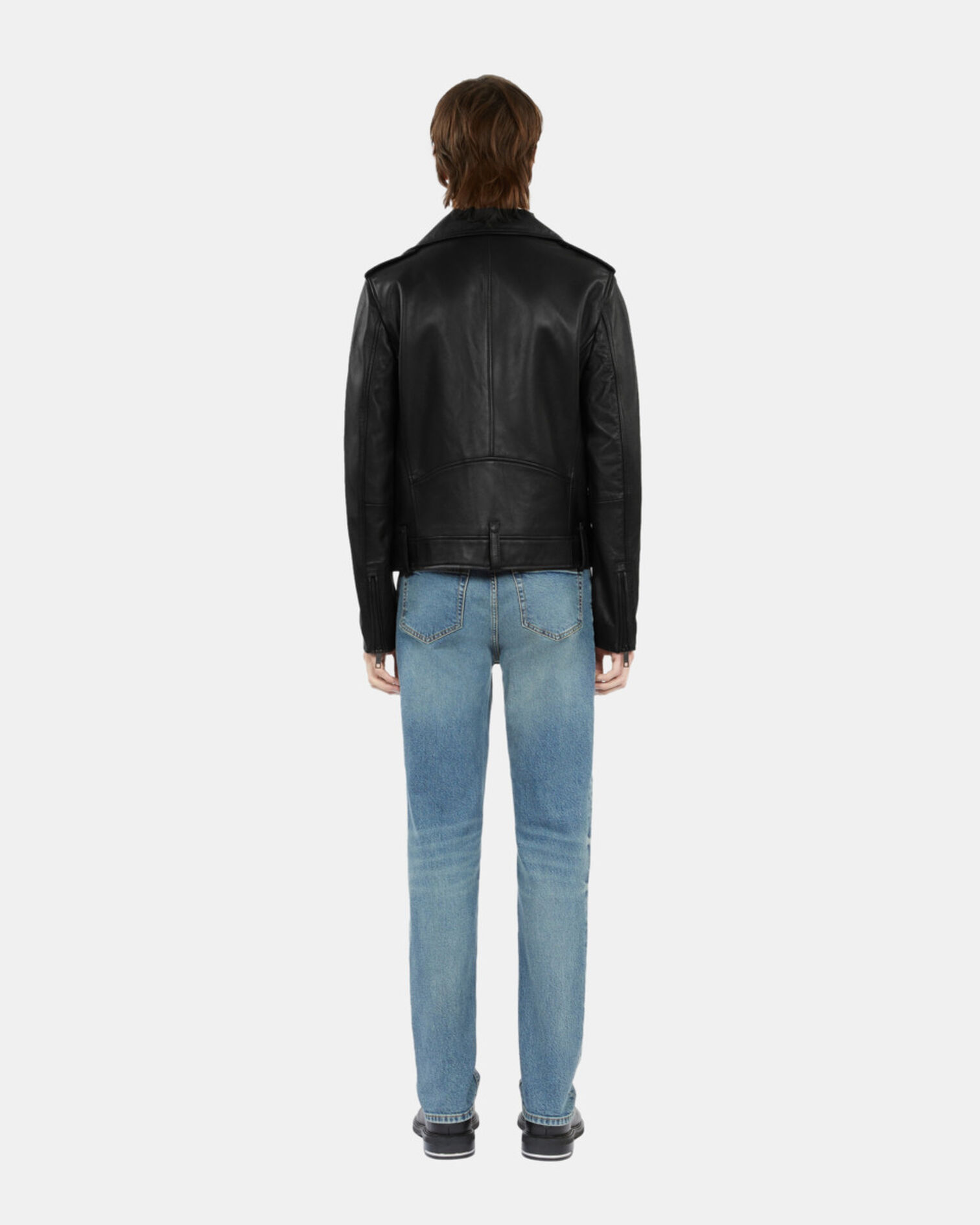 Schwarze Biker-Jacke aus Leder, BLACK, hi-res image number null