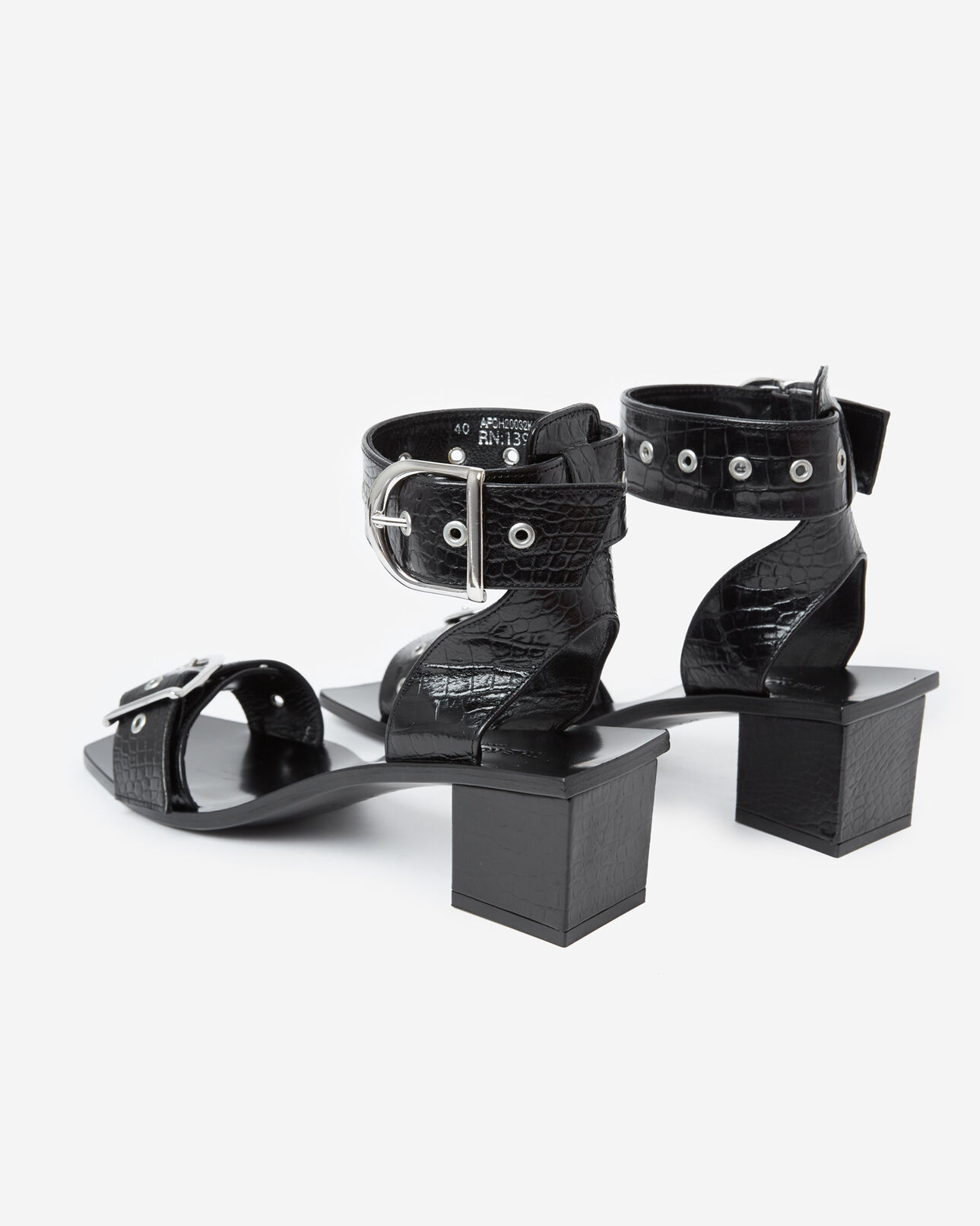 The Kooples WOMEN BLACK heeled black sandals in croc-effect leather
