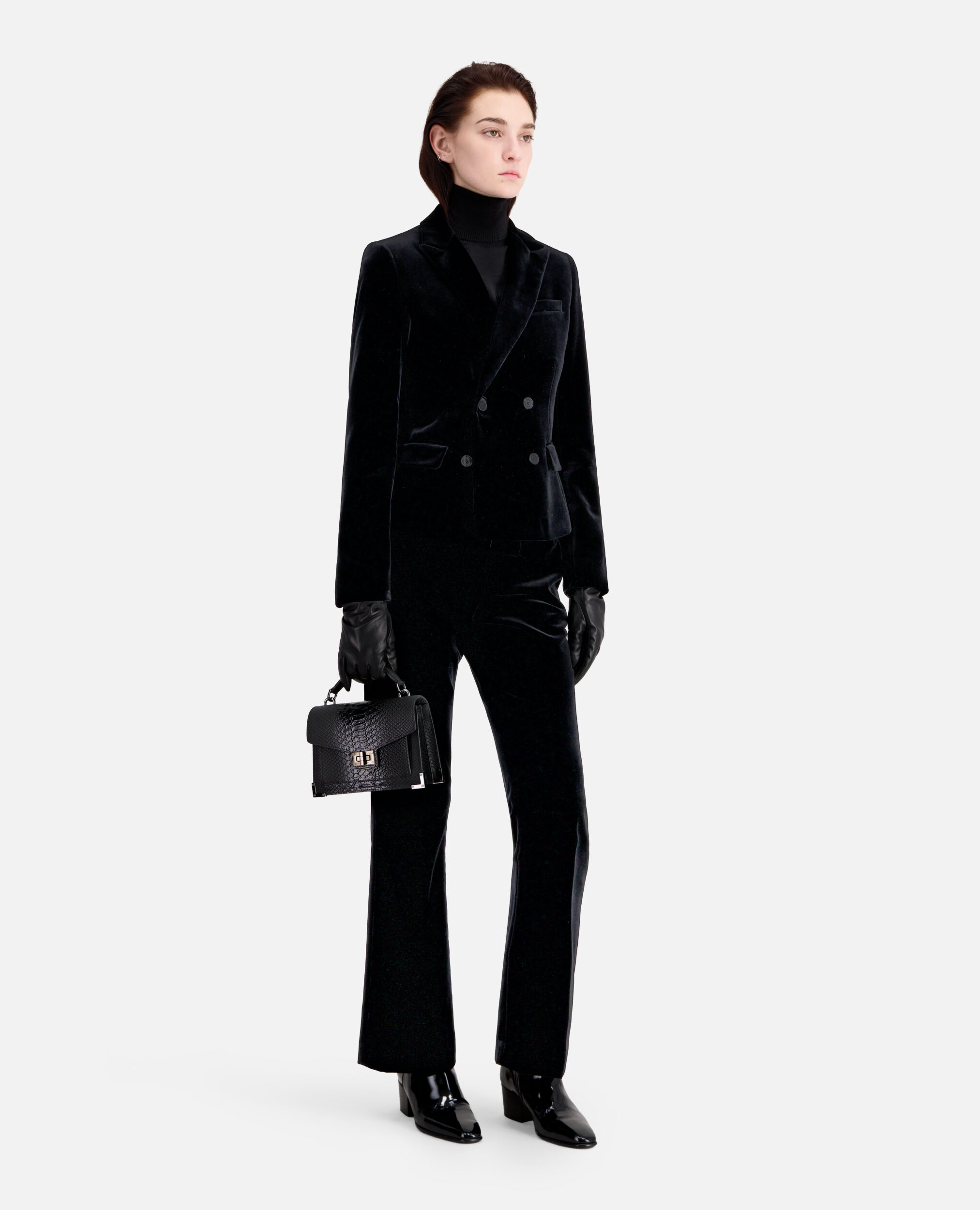 Veste tailleur courte en velours noir, BLACK, hi-res image number null