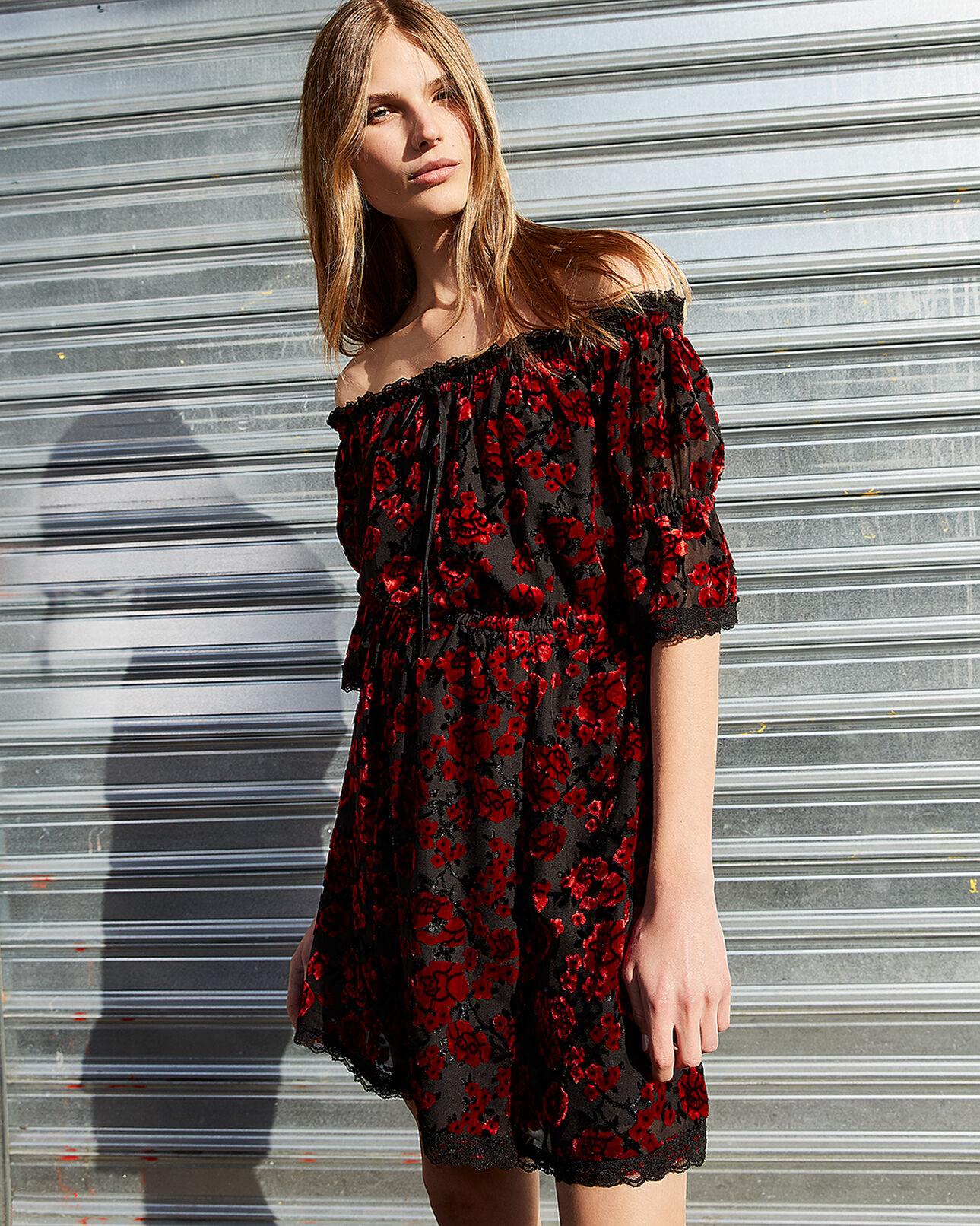 The Kooples WOMEN RED red roses mini dress