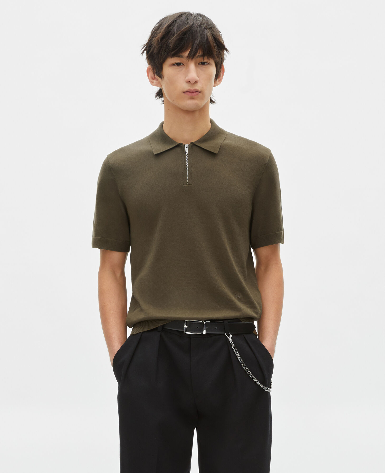 The Kooples MEN OLIVE KAKI khaki knit polo