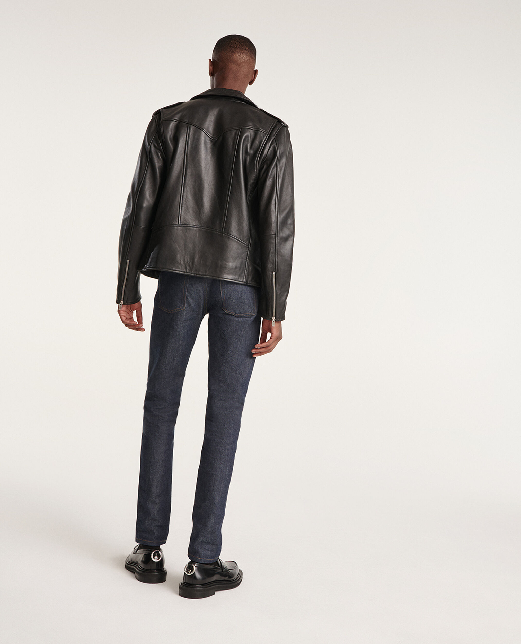 Zipped black leather biker jacket | The Kooples - US