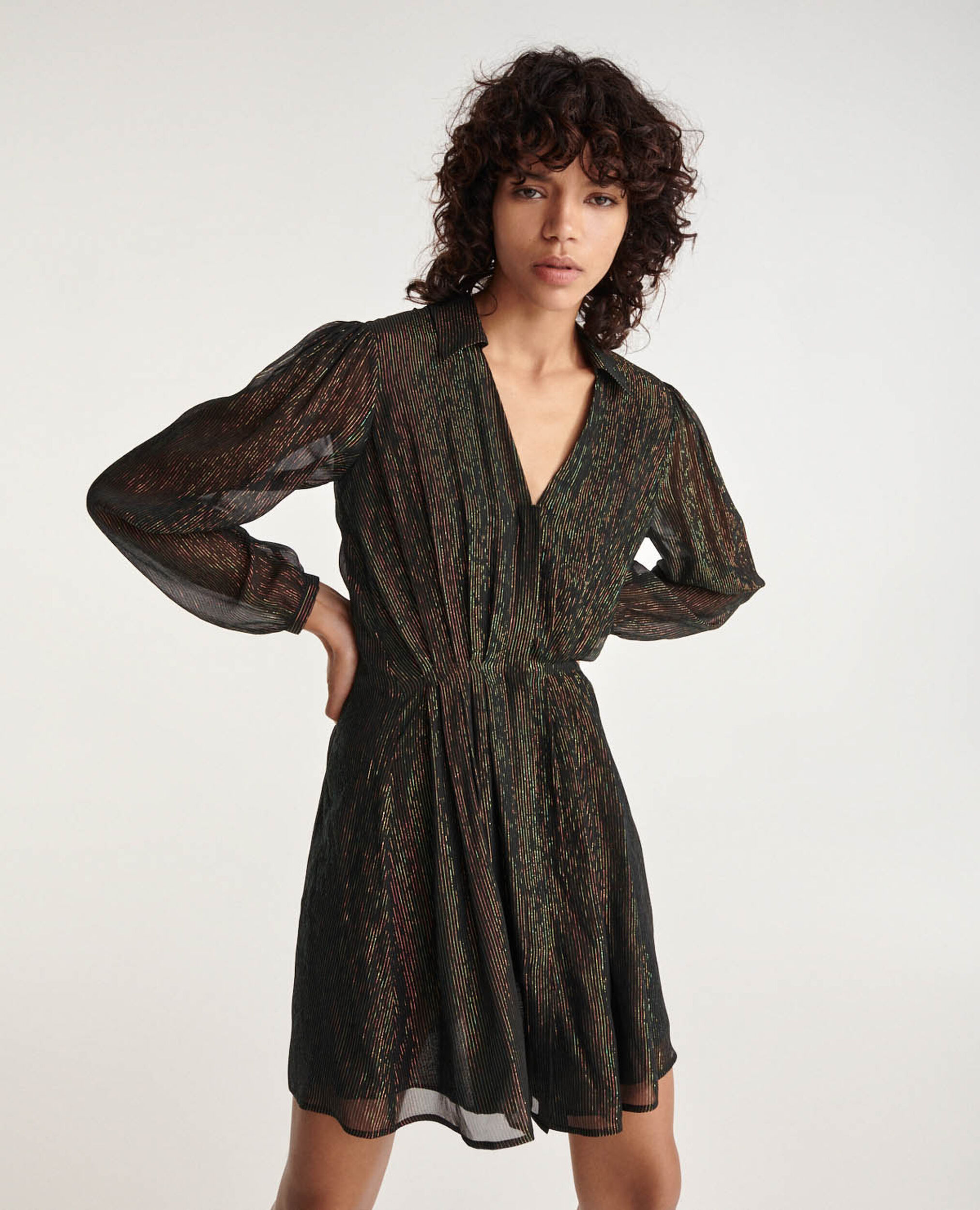 Kurzes Kleid schwarz Streifen grün, BLACK, hi-res image number null