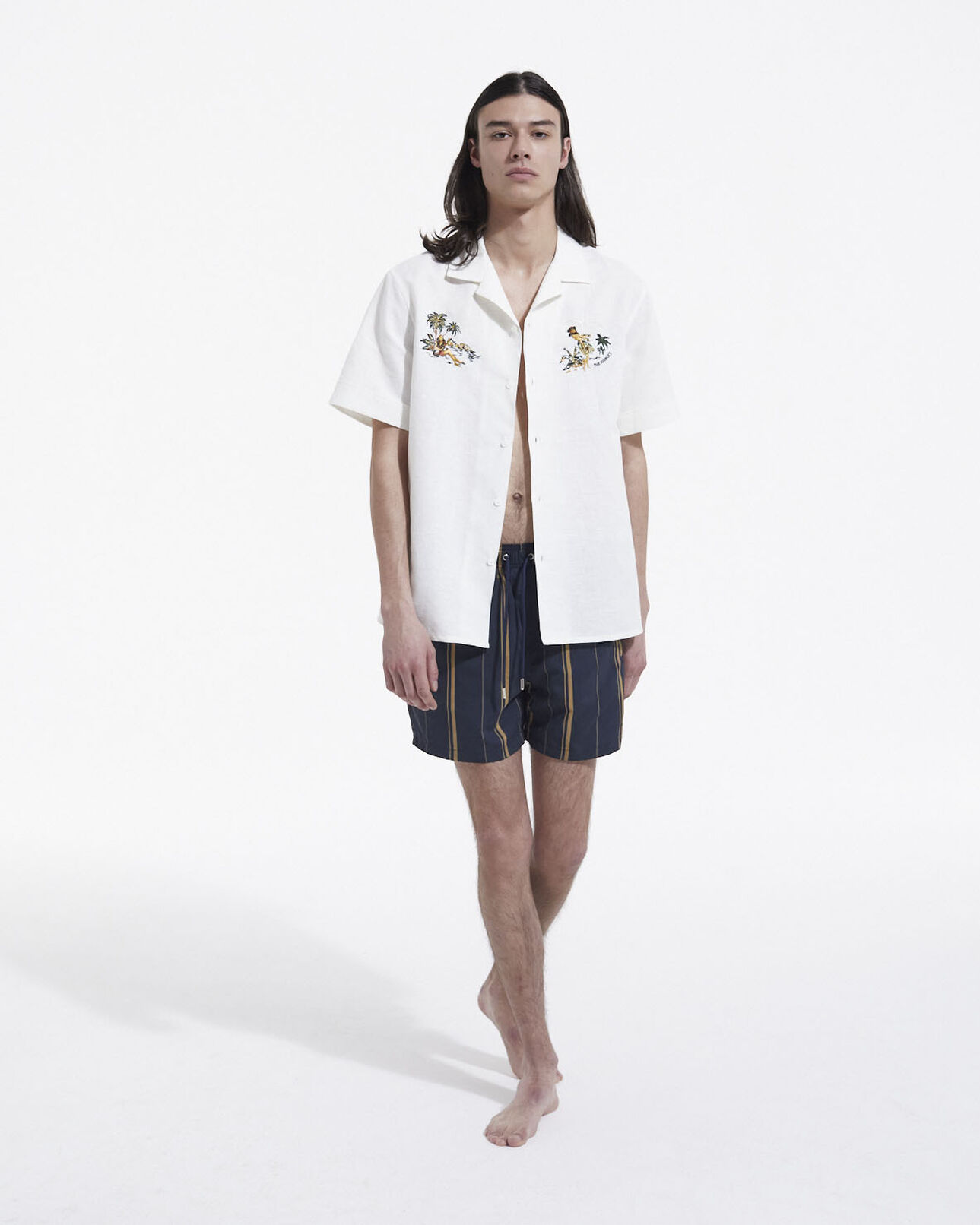 The Kooples HOMME ECRU chemise col hawaien et broderies