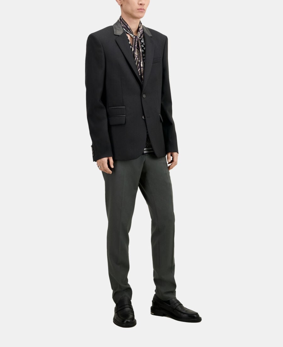 The Kooples MEN BLACK black wool blazer with leather details