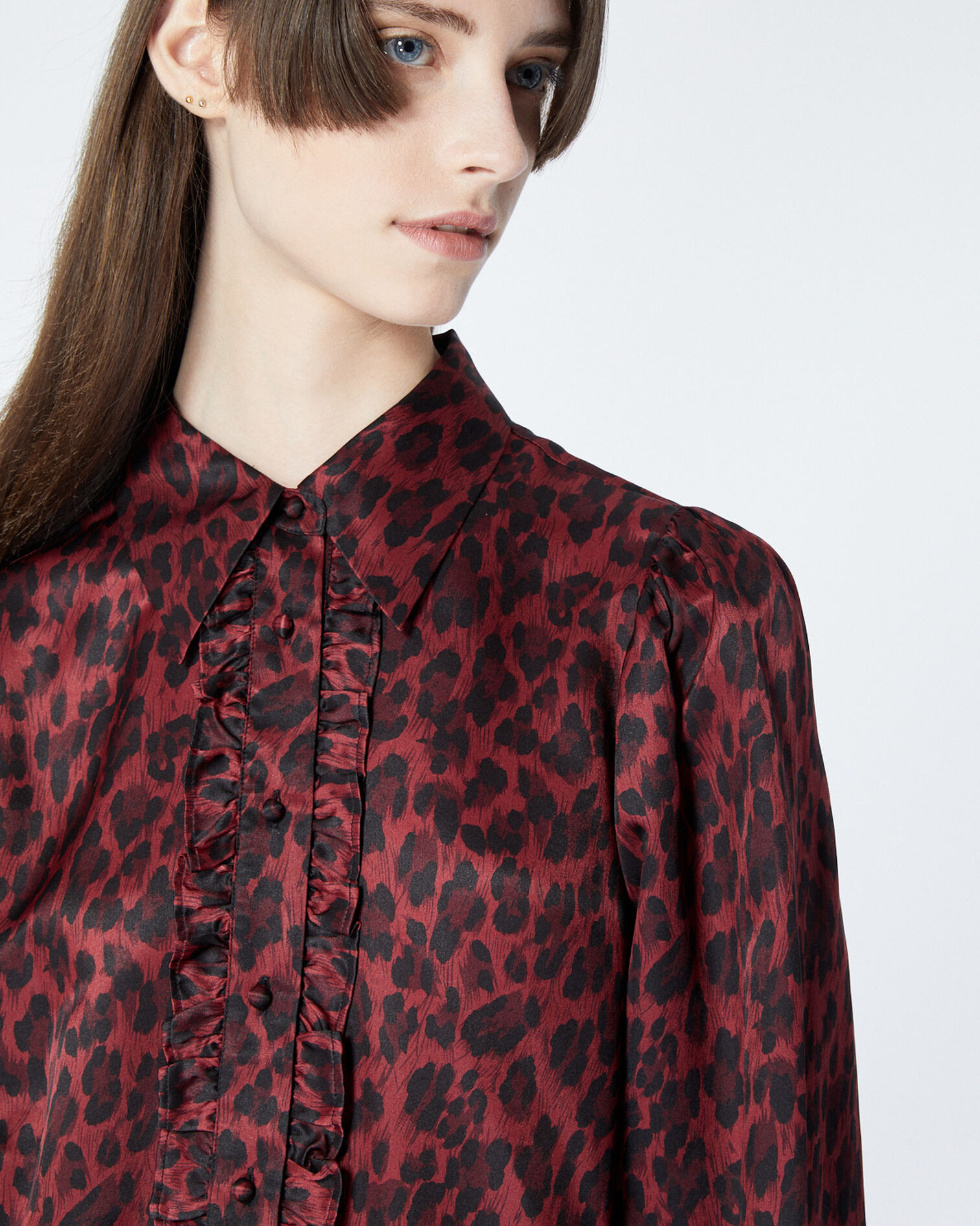 Burgundy shirt with leopard motif, PURPLE, hi-res image number null