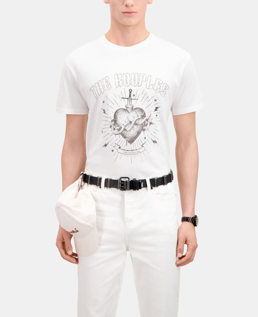 The Kooples MEN WHITE men's white t-shirt with dagger through heart serigraphy