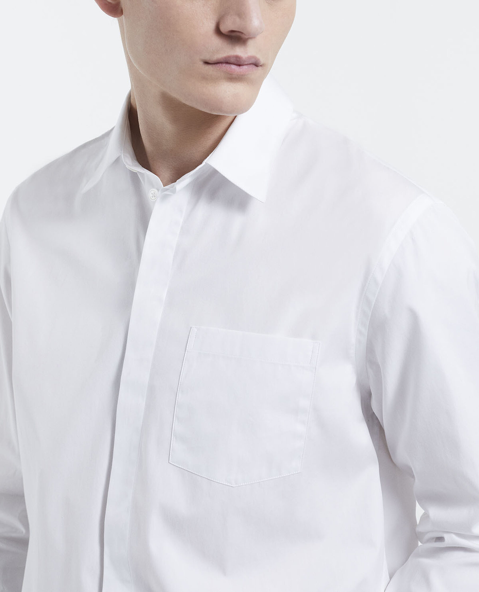 Camisa blanca de algodón bolsillo de parche, WHITE, hi-res image number null