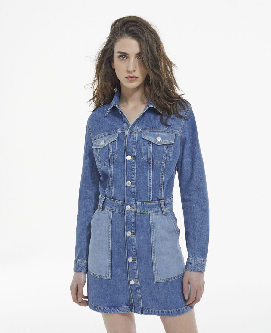 buttoned faded blue short denim dress
