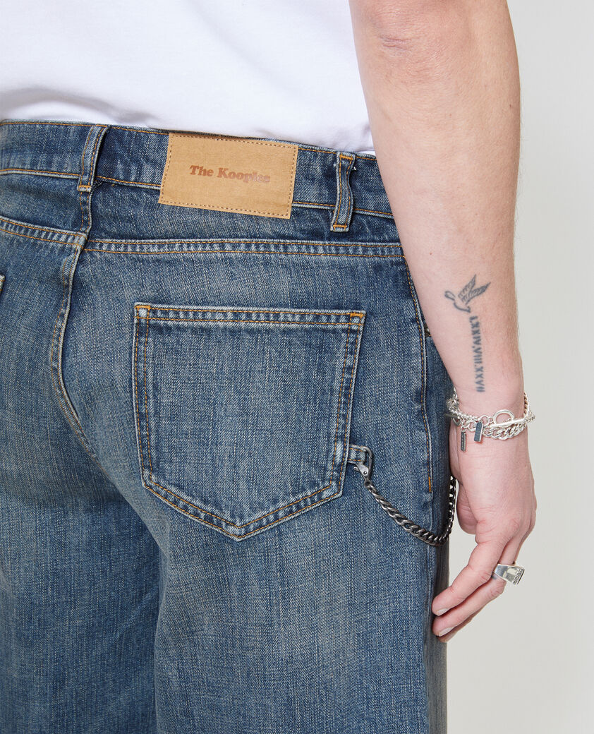 The Kooples MEN MEDIUM BLUE denim shorts with blue chain