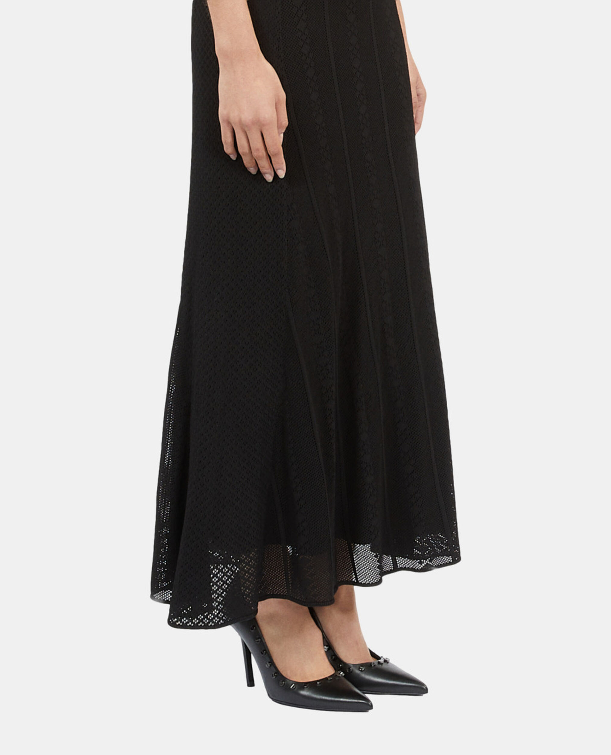 Robe longue en maille ajourée noire, BLACK, hi-res image number null