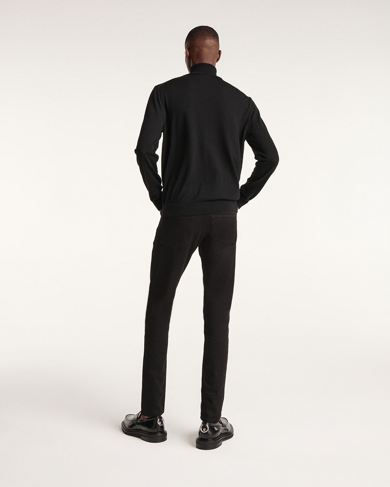 The Kooples HOMME BLACK pull col roulé laine noir slim cuir