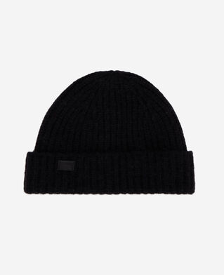The Kooples FEMME BLACK bonnet noir en mélange de laine côtelé