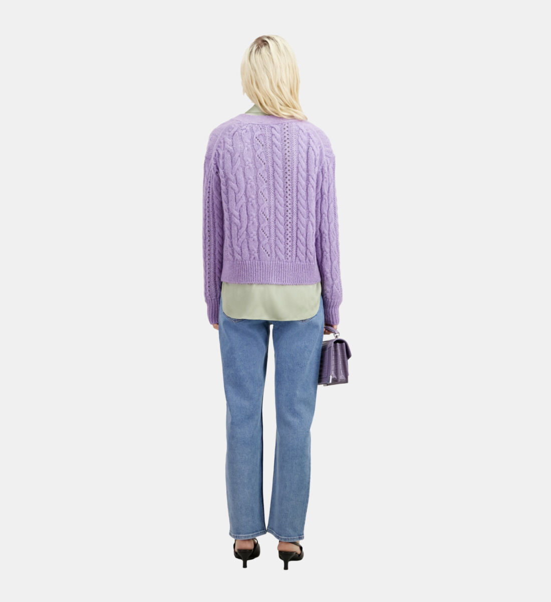 Mauve cable-knit wool-blend cardigan | The Kooples - US