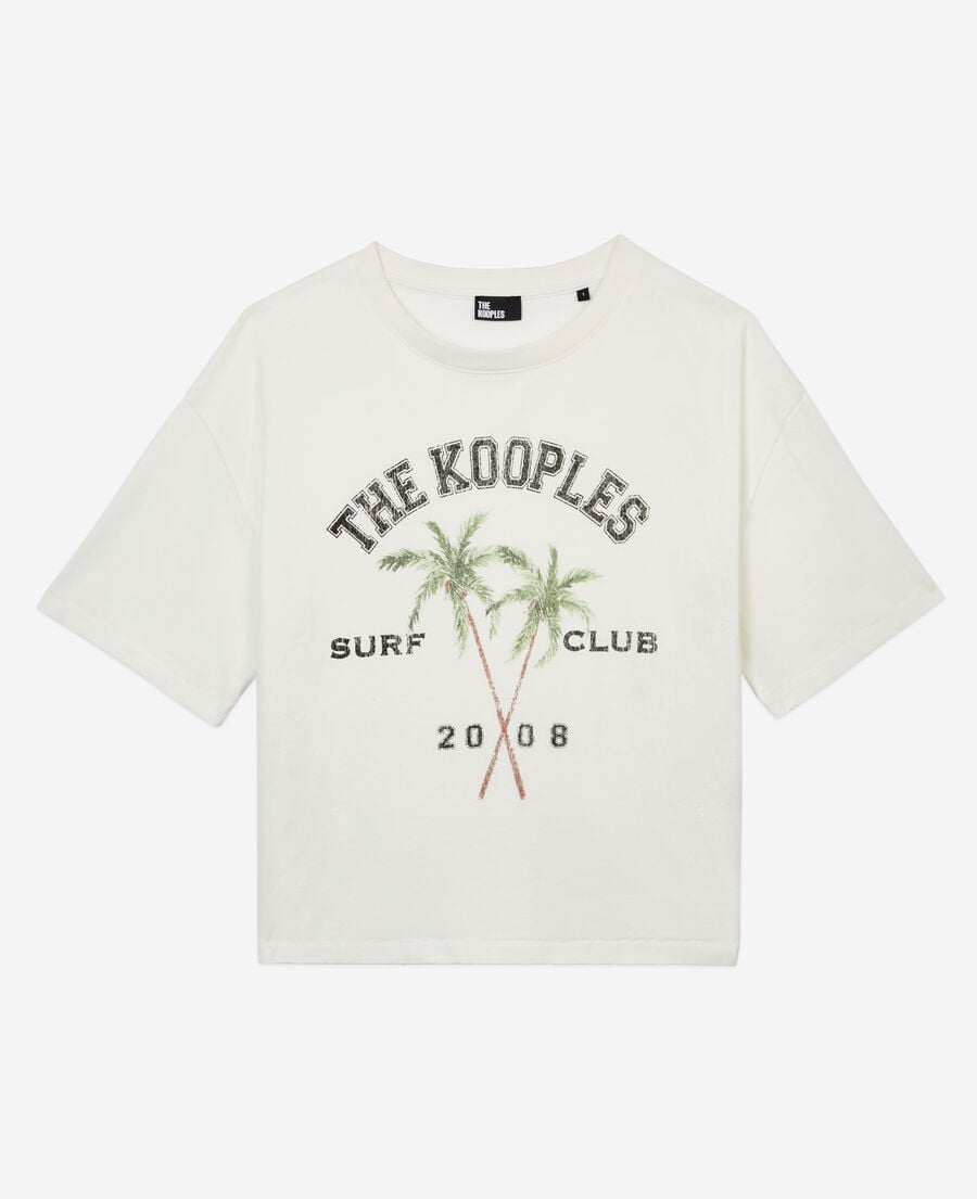 The Kooples DAMEN ECRU ecrufarbenes t-shirt mit surf-club-siebdruck
