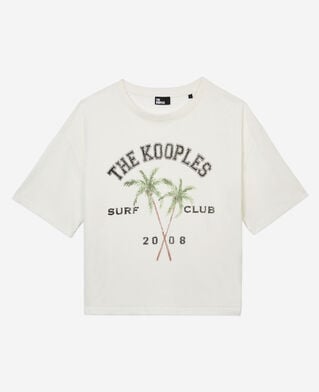 The Kooples DAMEN ECRU ecrufarbenes t-shirt mit surf-club-siebdruck