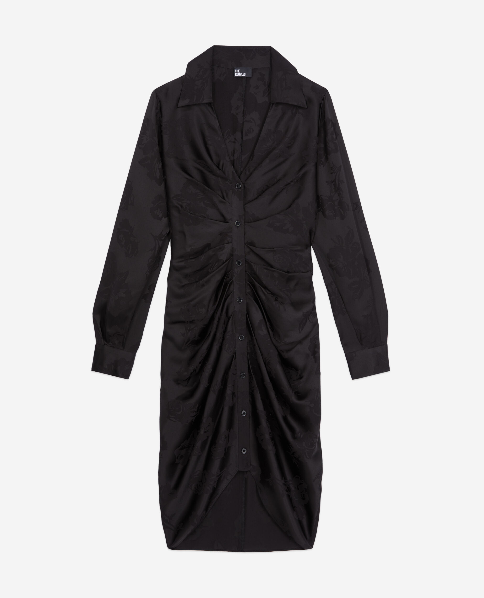 Halblanges schwarzes Kleid mit Blumenmotiv, BLACK, hi-res image number null