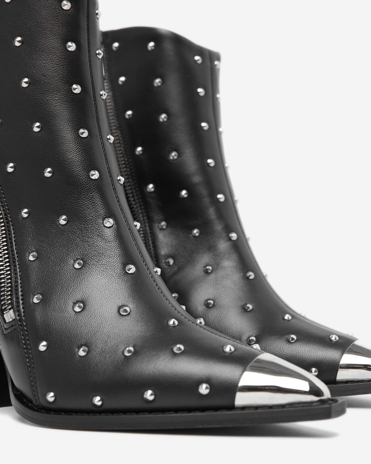 The Kooples FEMME BLACK bottines cuir noir talons bout métal