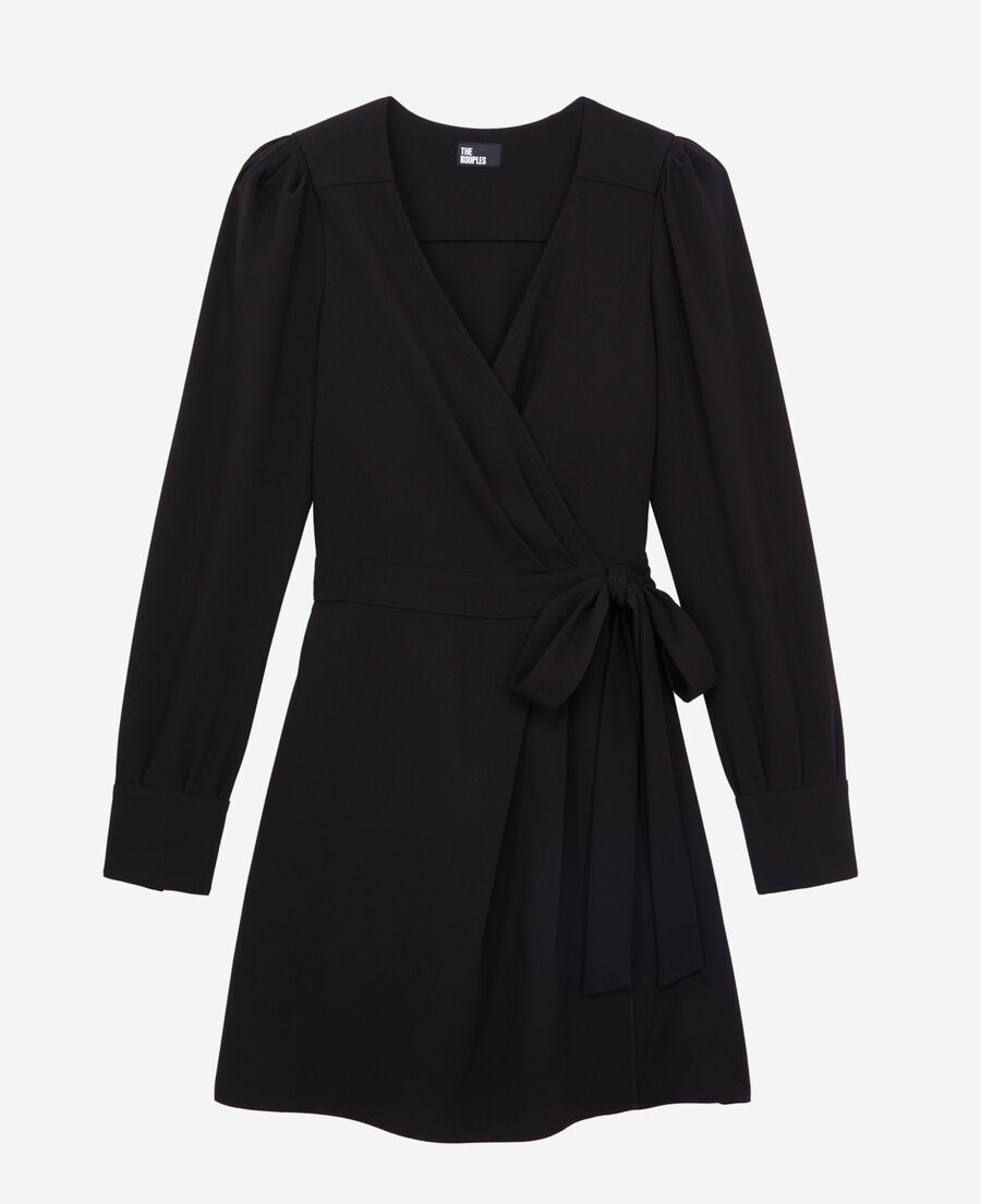 robe portefeuille courte noire en crêpe
