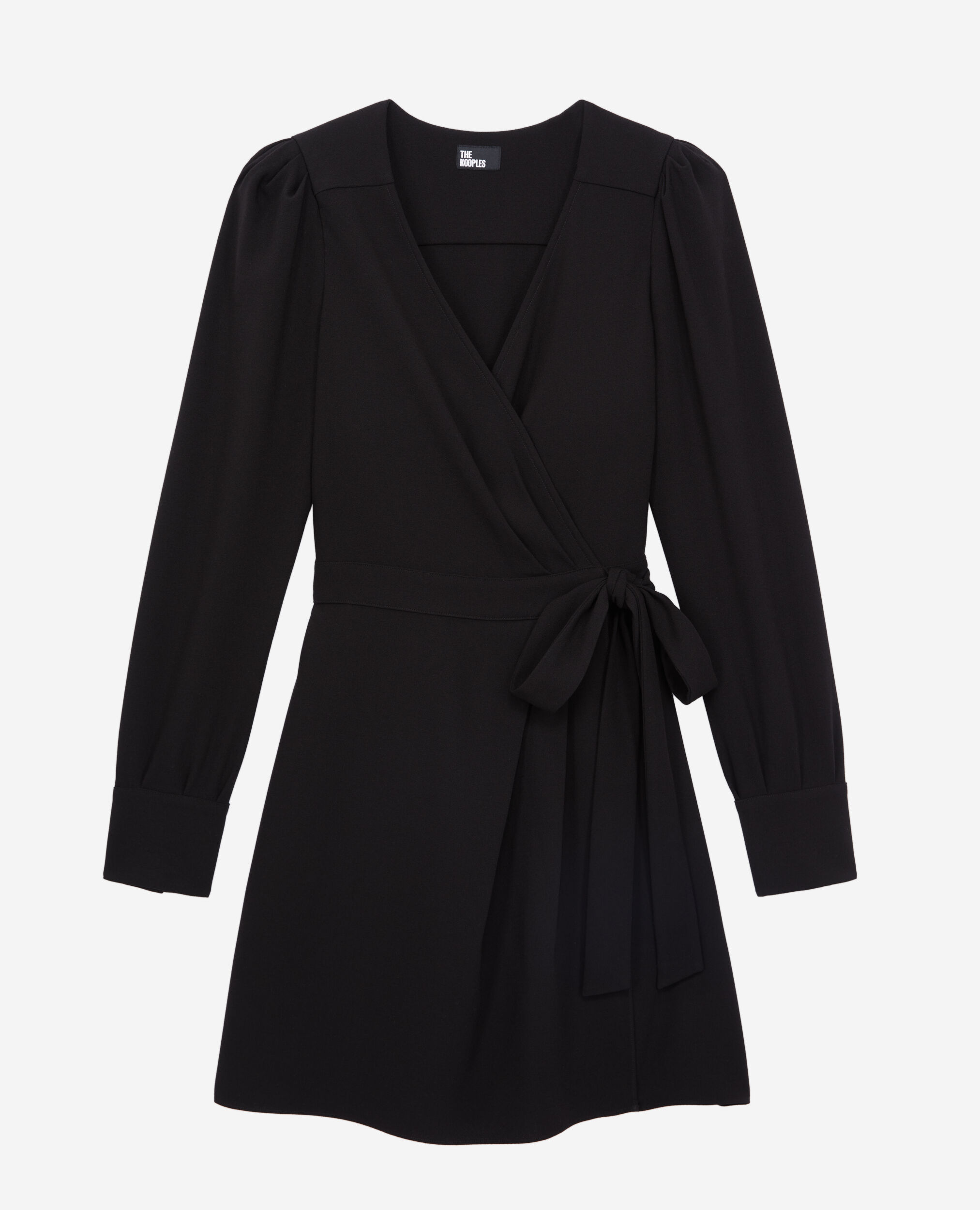 Robe portefeuille courte noire en crêpe, BLACK, hi-res image number null