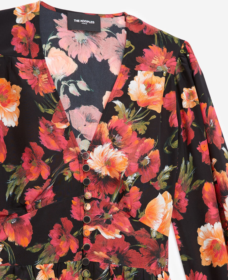 seiden-top mit orangenem blumenprint