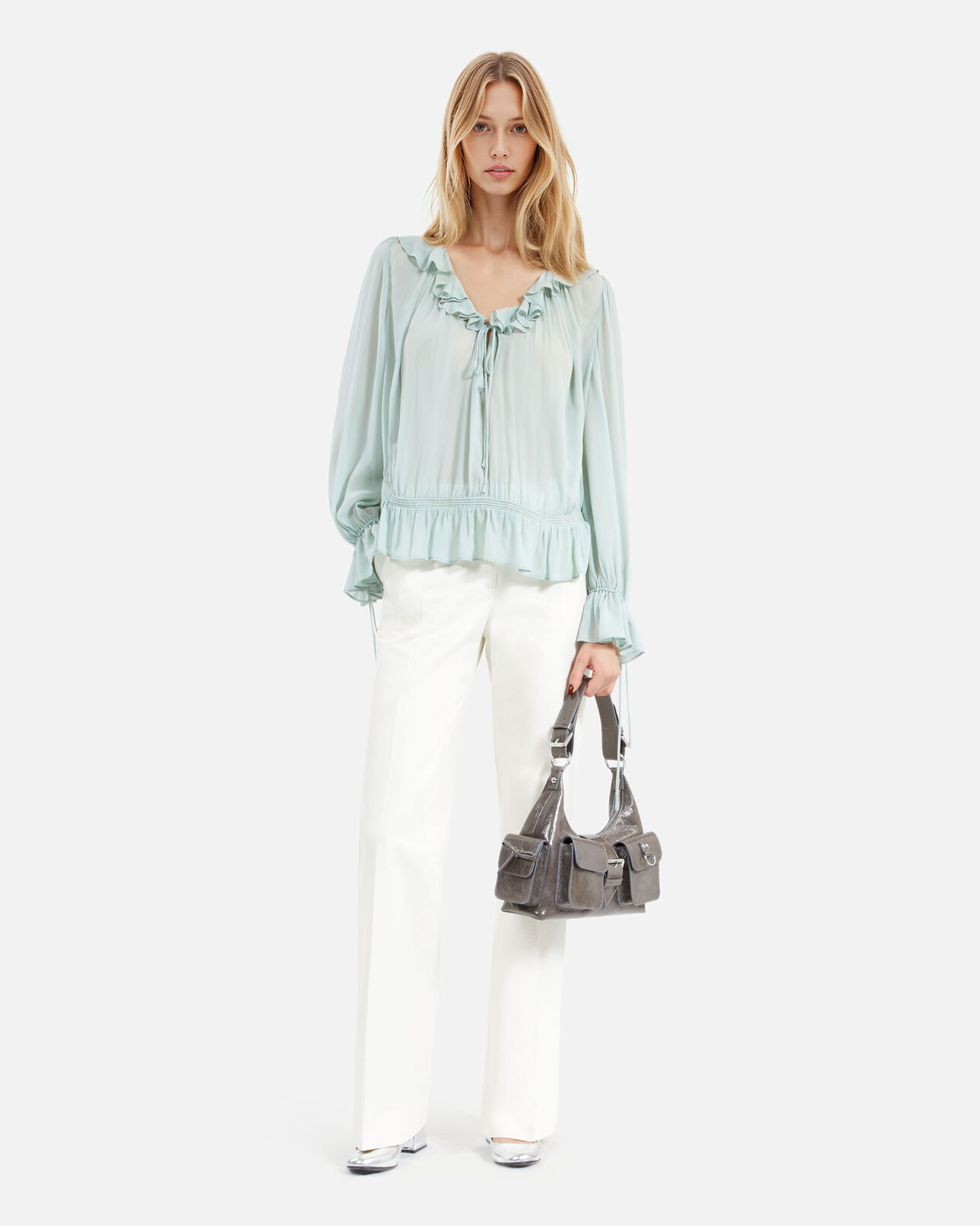 The Kooples FEMME BLUE/GREEN blouse volanté bleu