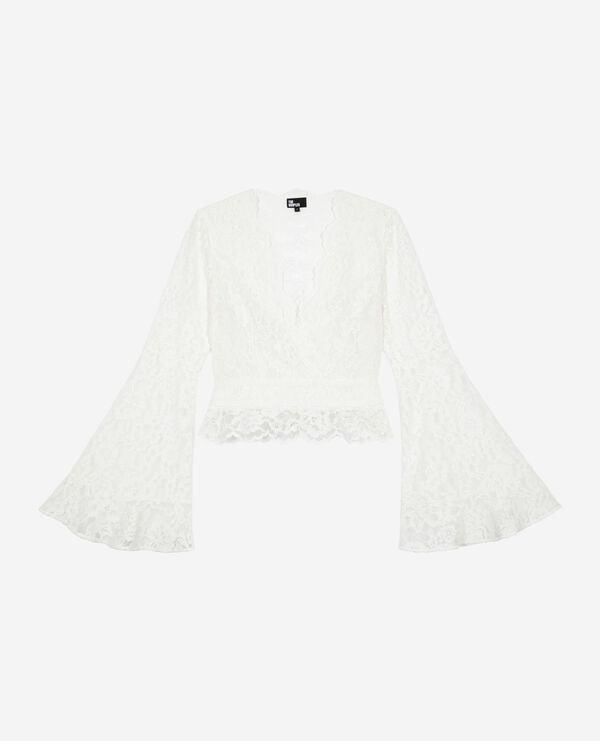 The Kooples MUJER ECRU top de encaje blanco con mangas acampanadas
