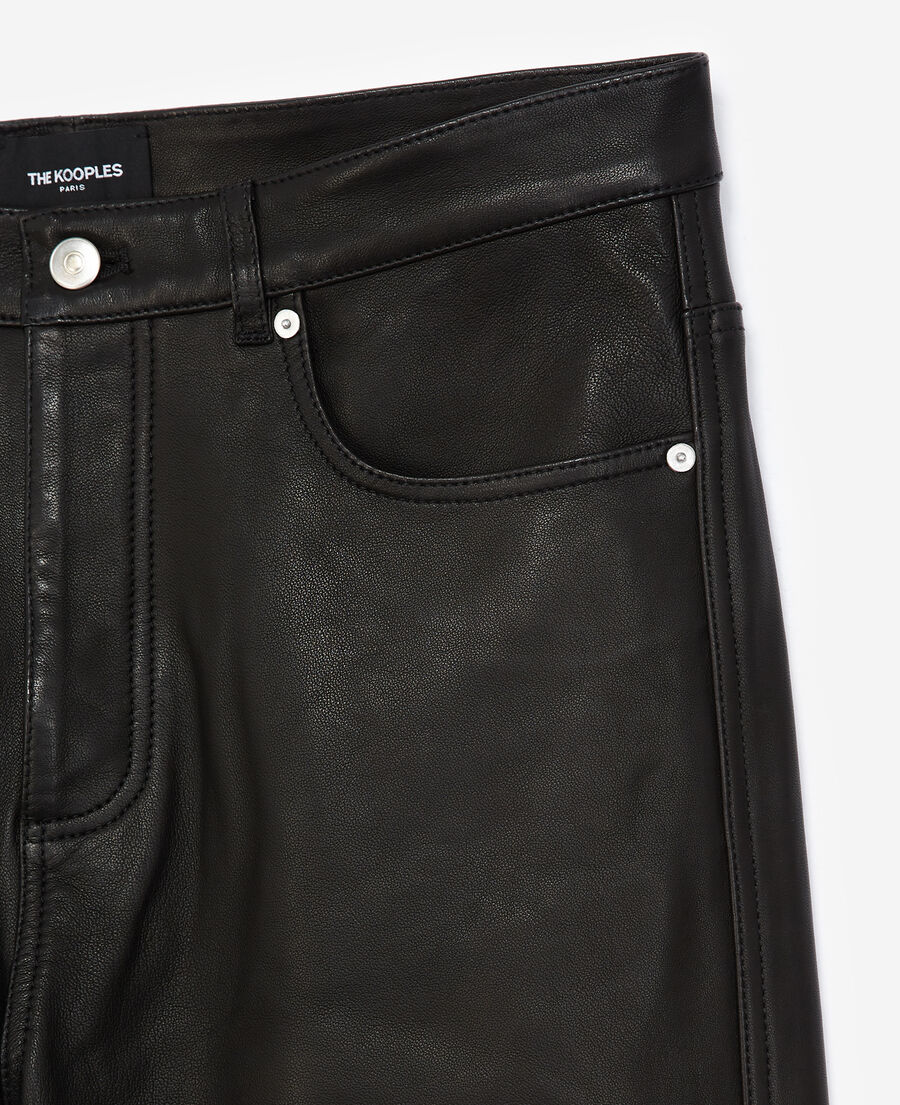 straight black leather trousers with pockets
